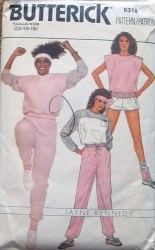 6318 BUTTERICK 80S JAYNE KENNEDY STRETCH TOP, VEST, PANTS, SHORTS PATTERN 8-12 UNCUT